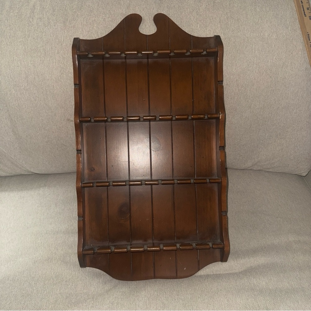 Vintage MCM Real Wood Rack Display Holder For 32 Souvenir Tea Spoon 25 1/3"x 13”